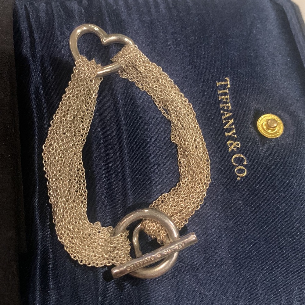 Tiffany & Co. Heart Multi Chain Strand Toggle Bracelet 7.5” Sterling Silver 925